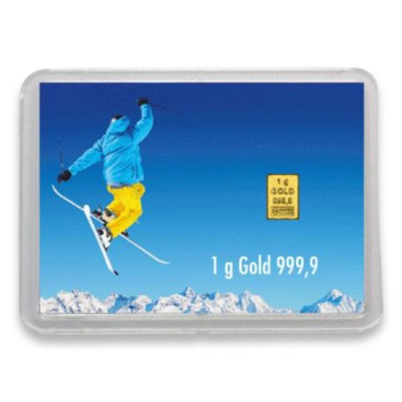 Goldbarren 1g mit Flip-Motivbox "Ein GOLD für alle Fälle"