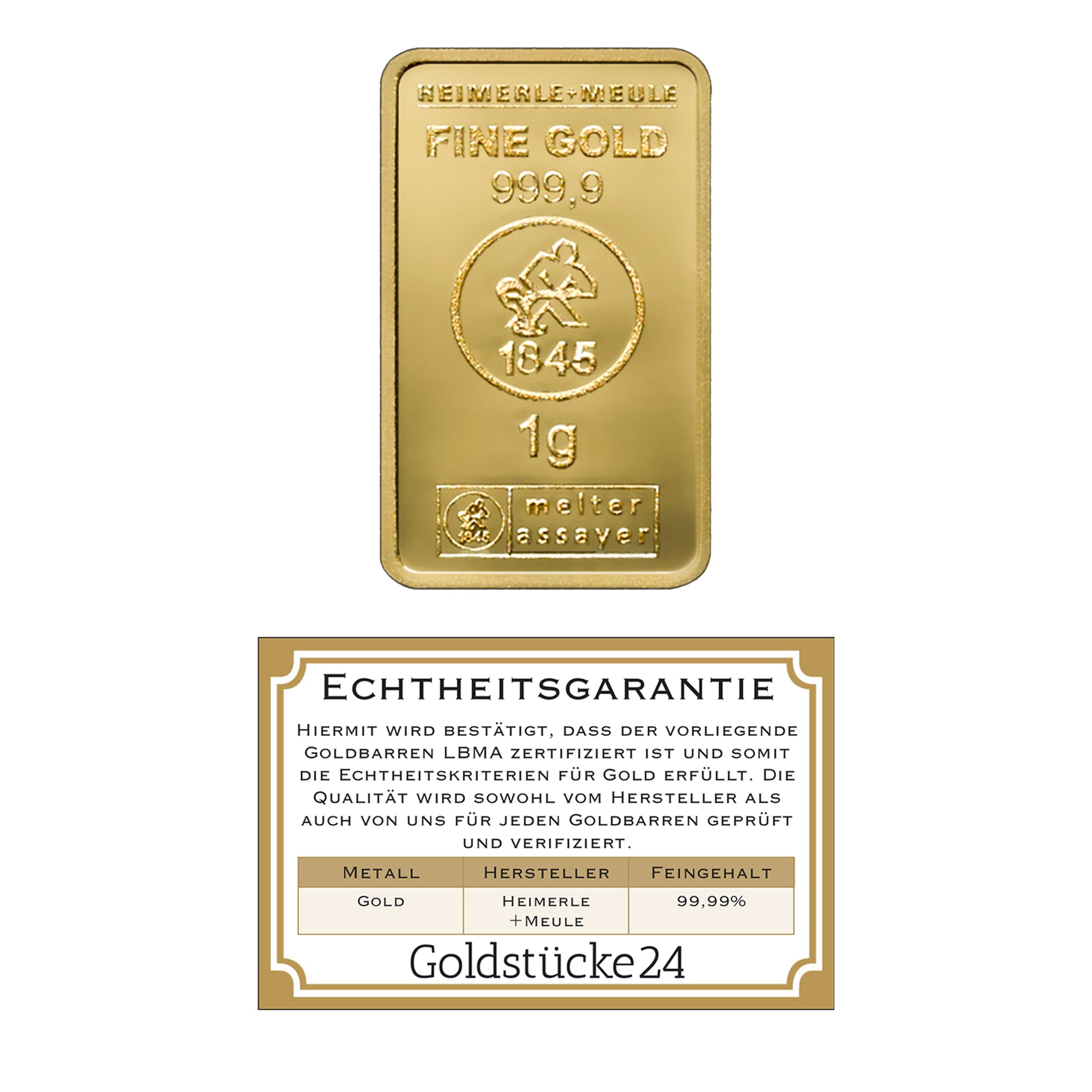 Goldbarren 1g auf hochwertiger Motivkarte "Zur Geburt"