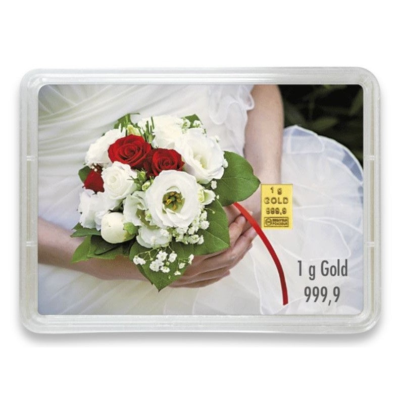 Goldbarren 1g mit Flip-Motivbox "Zur Hochzeit"