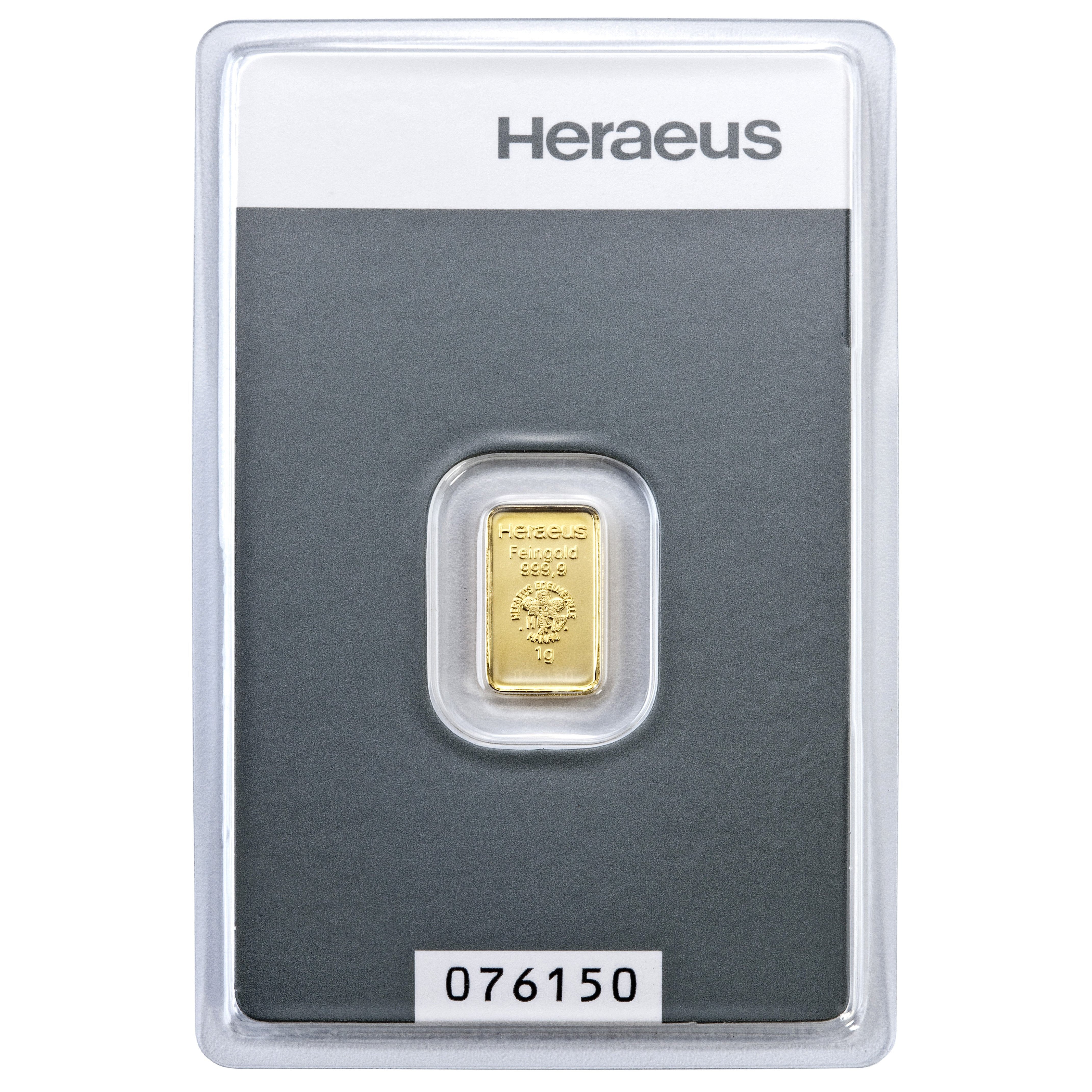 Heraeus 1g Goldbarren im edlen Etui und Grußkarte nach Wahl