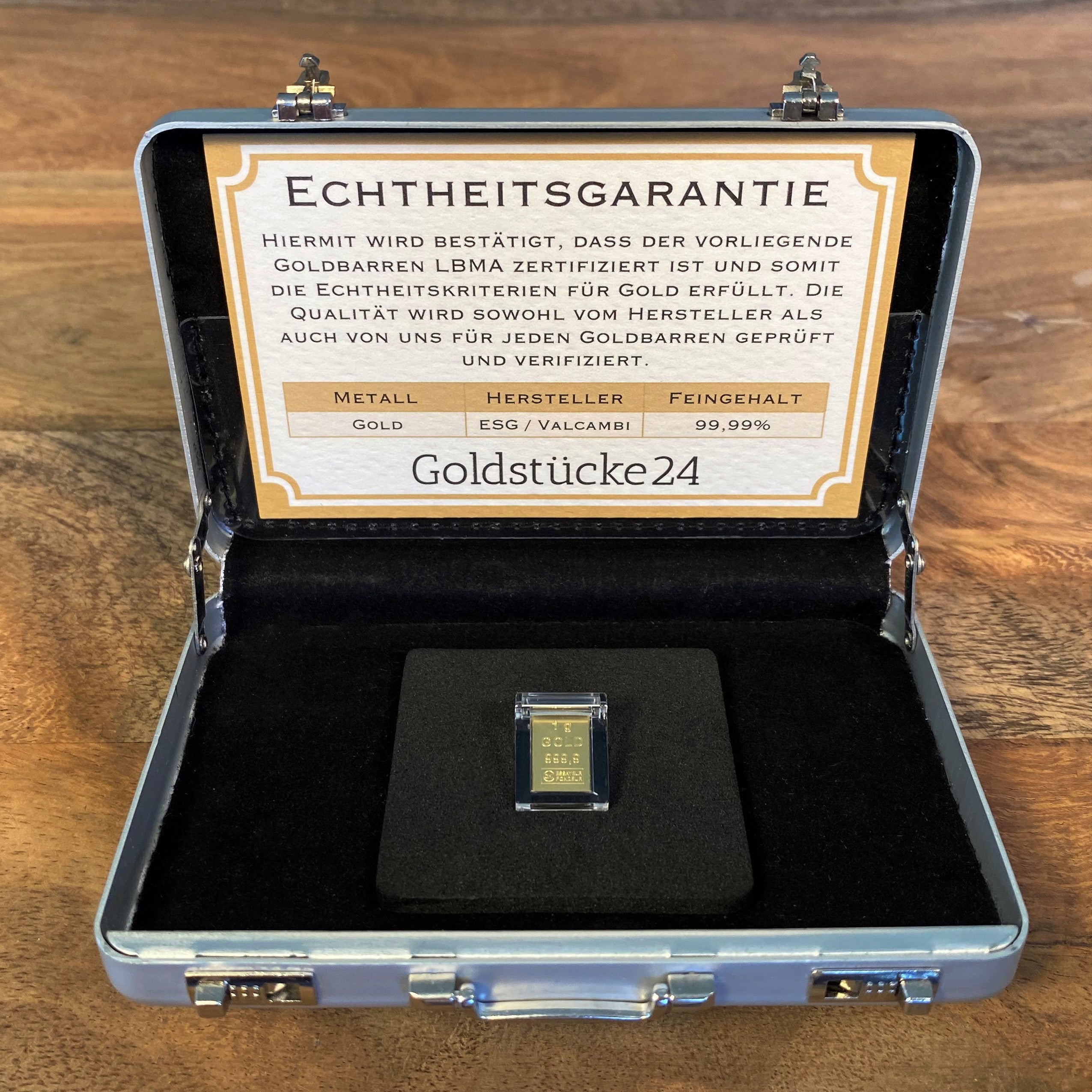 Goldkoffer als Geschenk - 1g Goldbarren in Aluminiumkoffer