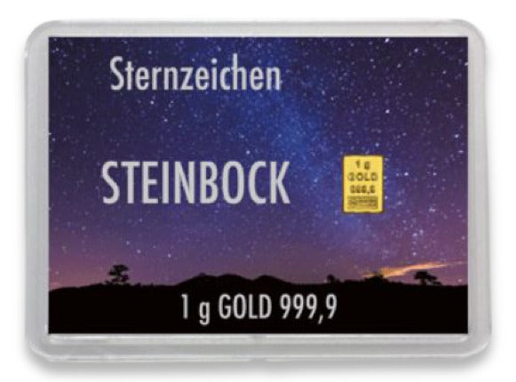 Goldbarren 1g mit Flip-Motivbox Sternzeichen "Steinbock"