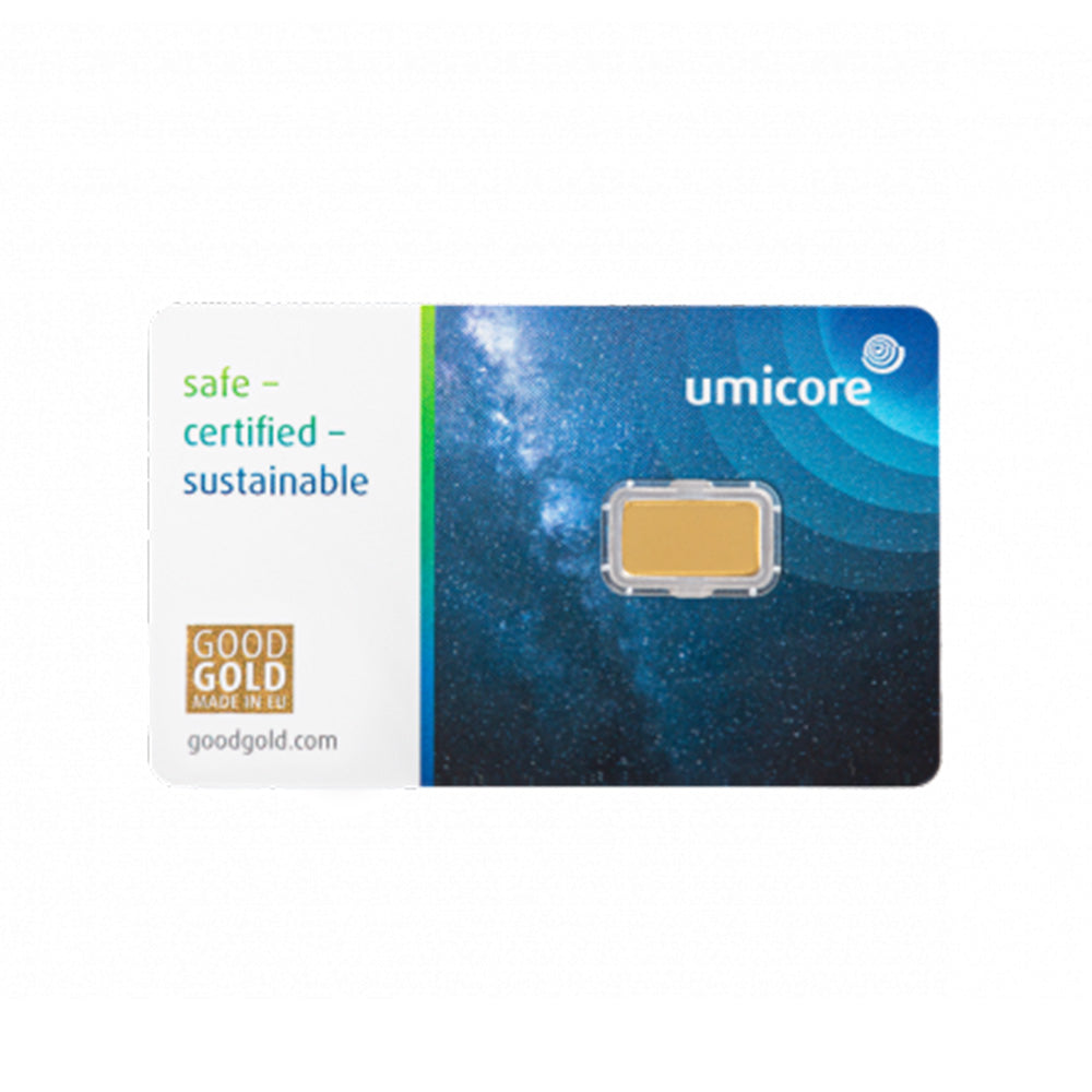 Umicore Goldbarren als Geschenkkarte mit Geschenkmotiv