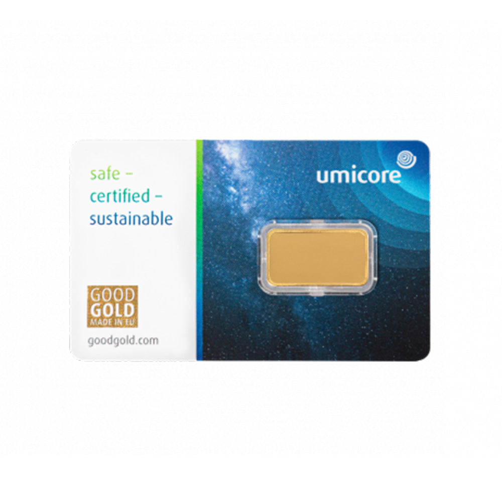 Umicore Goldbarren als Geschenkkarte mit Geschenkmotiv
